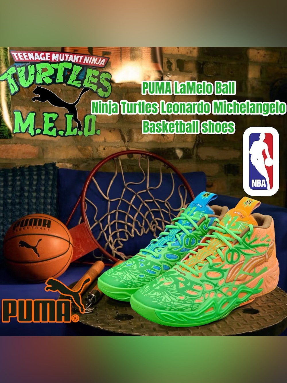 Puma x LAMELO BALL MB.04 TMNT LEONARDO MICHELANGELO Basketball Shoes, Size 10.5